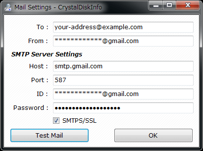 CrystalDiskInfo email alert configuration for SMART warnings